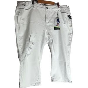 NEW Royalty Mid Rise Cropped White Distressed Capris Women’s Plus Size 24W